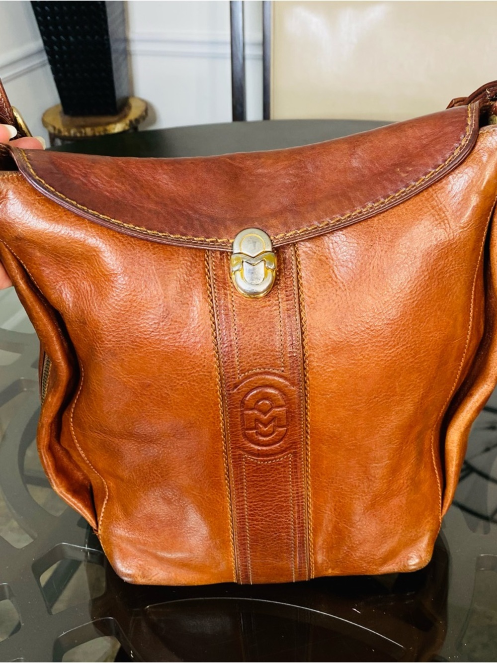 Marino Orlandi Cognac Brown Leather Shoulder Bag - Picture 8 of 12